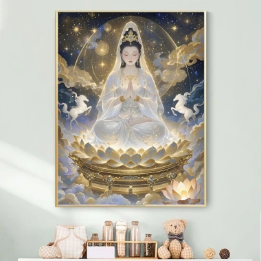 Thêu tay Guanyin 2.025 Quần áo trơn, tượng Phật chữ thập, gói, giá 325k