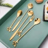 Thìa inox hình hoa lá B164 Muỗng cà phê, thìa dài uống trà 2 màu vàng bạc, giá 13.000