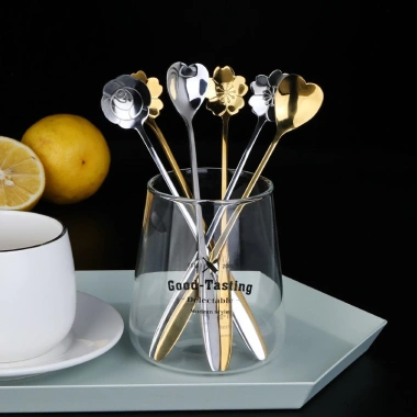 Thìa inox hình hoa lá B164 Muỗng cà phê, thìa dài uống trà 2 màu vàng bạc, giá 13.000 5
