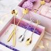 Thìa inox hình hoa lá B164 Muỗng cà phê, thìa dài uống trà 2 màu vàng bạc, giá 13.000 8