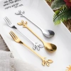 Thìa inox hình hoa lá B164 Muỗng cà phê, thìa dài uống trà 2 màu vàng bạc, giá 13.000 9