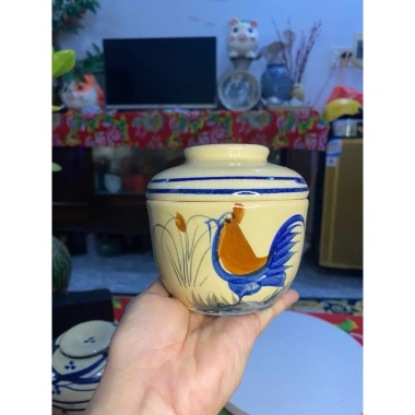 Thố nắp đựng gia vị vẽ gà thủ công - Gốm Nam bộ men bóng, giá chỉ 50.000₫