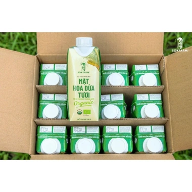 Thùng 12 chai Mật Hoa Dừa Tươi SOKFARM - Nước tiệt trùng thơm ngon, giá 295.000₫