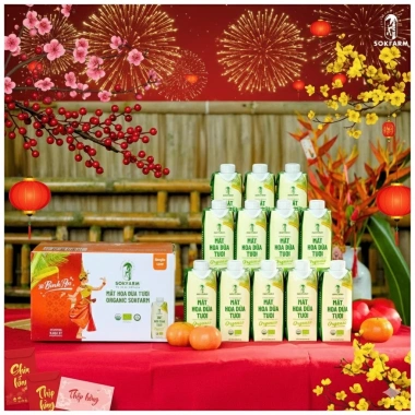 Thùng 12 chai Nước Mật hoa dừa tươi tiệt trùng SOKFARM Organic UTH 330ml – Siêu ngon, bổ dưỡng, 295k