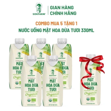 Thùng 12 chai Nước Mật hoa dừa tươi tiệt trùng SOKFARM Organic UTH 330ml – Siêu ngon, bổ dưỡng, 295k