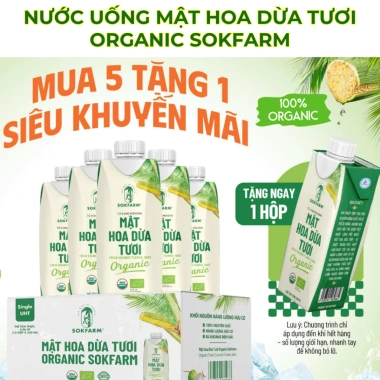 Thùng 12 chai Nước Mật hoa dừa tươi tiệt trùng SOKFARM Organic UTH 330ml – Siêu ngon, bổ dưỡng, 295k
