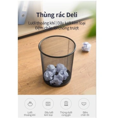 Thùng rác lưới Deli kim loại chống gỉ – Phù hợp phòng làm việc và ngoài trời – 122.400₫