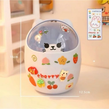 Thùng rác mini hình gấu có nắp kèm hộp đựng bút và đồ cá nhân để bàn, sticker đa màu sắc - 79.900 4