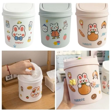 Thùng rác mini hình gấu có nắp kèm hộp đựng bút và đồ cá nhân để bàn, sticker đa màu sắc - 79.900 9