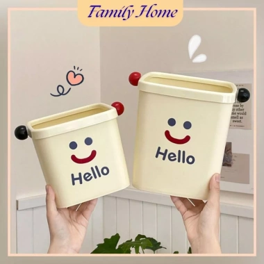 Thùng rác mini nhựa nắp đậy mặt cười dễ thương – Gọn gàng, tiện lợi trên bàn