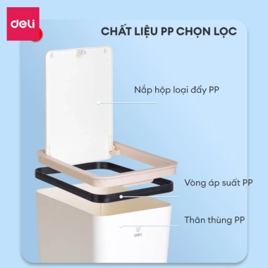Thùng rác nắp bật nhấn nút PP nguyên sinh, tiết kiệm không gian, kháng khuẩn, giảm mùi - Văn phòng 131k