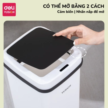 Thùng rác thông minh Deli 15L cảm biến tự đóng mở, dùng pin, dành cho phòng khách bếp - 72.000đ