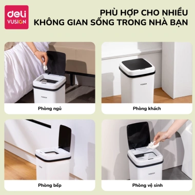 Thùng rác thông minh Deli 15L cảm biến tự đóng mở, dùng pin, dành cho phòng khách bếp - 72.000đ