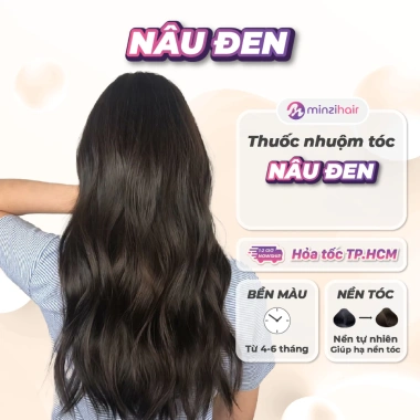 Thuốc nhuộm tóc Nâu Đen Minzihair Phủ bạc hạ nền lên từ nền tự nhiên không tẩy giá 77.000đ