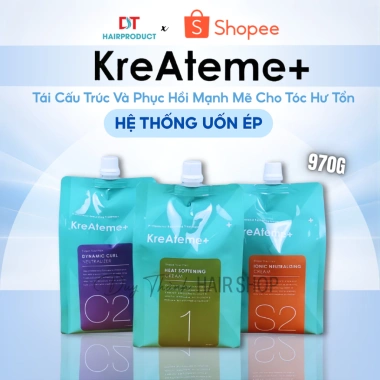 Thuốc Uốn Nóng Ép Duỗi KreAteme 970g Chính Hãng Duỗi Tóc Khỏe Uốn Căng Sóng Ép Thẳng Bóng Mượt 140k