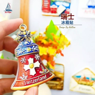 Thụy Sĩ Chuông Đỏ Bông Tuyết Nhỏ - Miếng Dán 3D Chữ Thập cho Tủ Lạnh, Nhãn Dán Quà Tặng Du Lịch, Giá Ưu Đãi 211,200₫