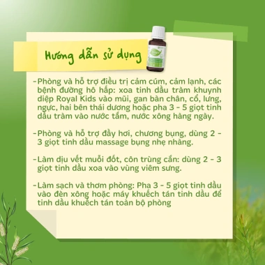 Tinh dầu tràm khuynh diệp Royal Kids 20ml - Nguyên chất, bảo vệ sức khoẻ mẹ & bé, giảm còn 90.000 3 Tinh dầu tràm khuynh diệp Royal Kids 20ml - Nguyên chất, bảo vệ sức khoẻ mẹ & bé, giảm còn 90.000 3