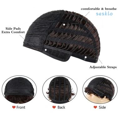 Tóc giả nam ngắn xoăn tự nhiên, sợi sóng đen nâu, nổ lông tơ, chịu nhiệt cao - 259.200₫