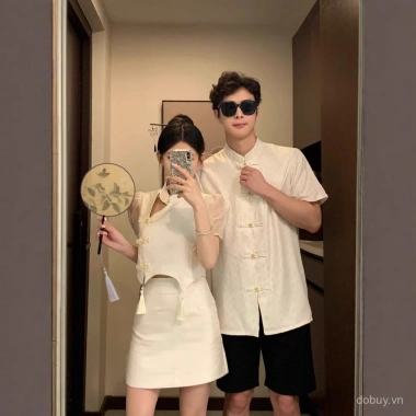 Trang phục cặp đôi Trung Quốc áo sơ mi ngắn tay cổ đứng, mặt dây chuyền, vòng nút - Mùa hè rực rỡ, giảm 22% 3
