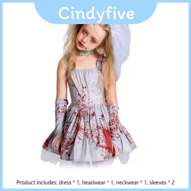 Trang phục cô dâu đẫm máu màu xám - Hoàn hảo Halloween và tiệc, giảm còn 322.920₫