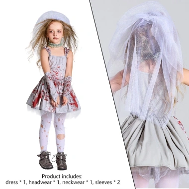 Trang phục cô dâu đẫm máu màu xám - Hoàn hảo Halloween và tiệc, giảm còn 322.920₫
