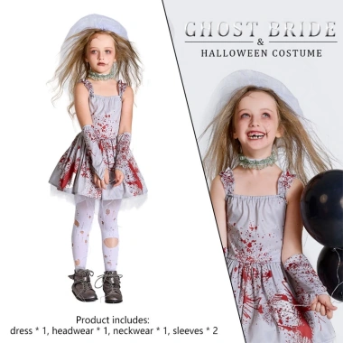 Trang phục cô dâu đẫm máu màu xám - Hoàn hảo Halloween và tiệc, giảm còn 322.920₫