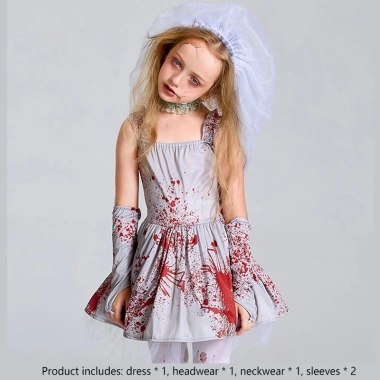 Trang phục cô dâu đẫm máu màu xám - Hoàn hảo Halloween và tiệc, giảm còn 322.920₫
