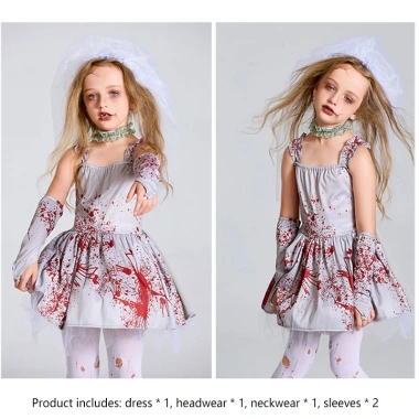 Trang phục cô dâu đẫm máu màu xám - Hoàn hảo Halloween và tiệc, giảm còn 322.920₫
