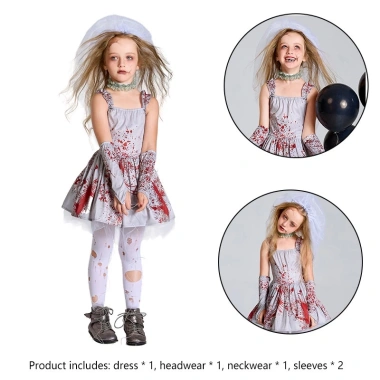 Trang phục cô dâu đẫm máu màu xám - Hoàn hảo Halloween và tiệc, giảm còn 322.920₫
