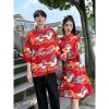 Trang phục đôi Trung Hoa áo sơ mi & qipao in cần cẩu, cổ đứng rời, đa kích thước - Giảm giá 5