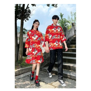 Trang phục đôi Trung Hoa áo sơ mi & qipao in cần cẩu, cổ đứng rời, đa kích thước - Giảm giá 8 Trang phục đôi Trung Hoa áo sơ mi & qipao in cần cẩu, cổ đứng rời, đa kích thước - Giảm giá 8
