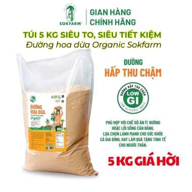 Túi 5Kg Đường Hoa Dừa Organic Sokfarm - Tiết kiệm, hấp thụ chậm, vị ngọt thanh, không tinh luyện - 385.000 VND