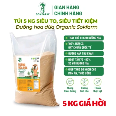 Túi 5Kg Đường Hoa Dừa Organic Sokfarm - Tiết kiệm, hấp thụ chậm, vị ngọt thanh, không tinh luyện - 385.000 VND