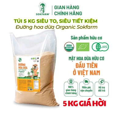 Túi 5Kg Đường Hoa Dừa Organic Sokfarm - Tiết kiệm, hấp thụ chậm, vị ngọt thanh, không tinh luyện - 385.000 VND