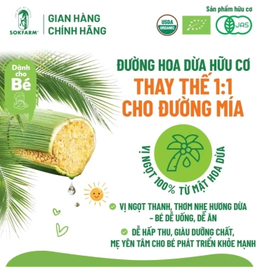 Túi 5Kg Đường Hoa Dừa Organic Sokfarm - Tiết kiệm, hấp thụ chậm, vị ngọt thanh, không tinh luyện - 385.000 VND