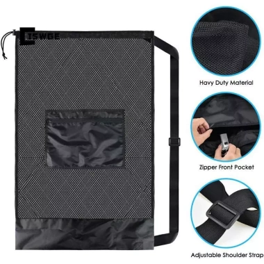 Túi lưới đựng bóng đá và bóng rổ cực lớn, dây rút, zipper, tiện tập, giá 75.400₫