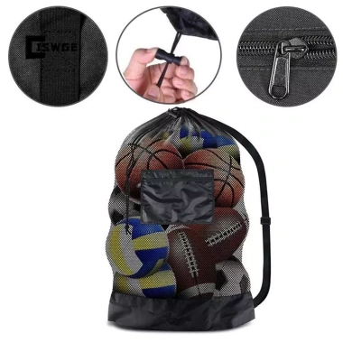 Túi lưới đựng bóng đá và bóng rổ cực lớn, dây rút, zipper, tiện tập, giá 75.400₫
