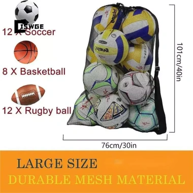 Túi lưới đựng bóng đá và bóng rổ cực lớn, dây rút, zipper, tiện tập, giá 75.400₫
