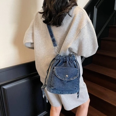 Túi Messenger Nữ Hàn Quốc Denim Xếp Ly Dây Rút Thời Trang Đơn Giản Giá 287k