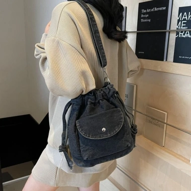 Túi Messenger Nữ Hàn Quốc Denim Xếp Ly Dây Rút Thời Trang Đơn Giản Giá 287k