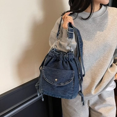 Túi Messenger Nữ Hàn Quốc Denim Xếp Ly Dây Rút Thời Trang Đơn Giản Giá 287k