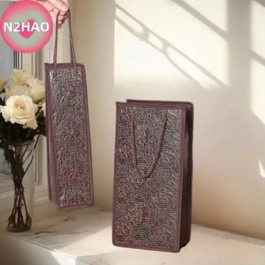 Túi quà tặng rượu vang N2HAO - Da chống rò rỉ, dây rút, tay cầm, tái sử dụng, du lịch, Giáng sinh - 73,548 VND