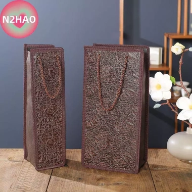 Túi quà tặng rượu vang N2HAO - Da chống rò rỉ, dây rút, tay cầm, tái sử dụng, du lịch, Giáng sinh - 73,548 VND
