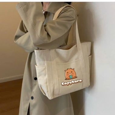 Túi Tote Canvas Khóa Miệng Ngăn Phụ Thời Trang Hàn Quốc Đựng A4 Laptop - 79.000đ