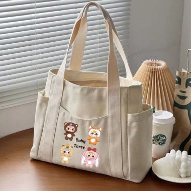 Túi Tote Canvas Khóa Miệng Ngăn Phụ Thời Trang Hàn Quốc Đựng A4 Laptop - 79.000đ