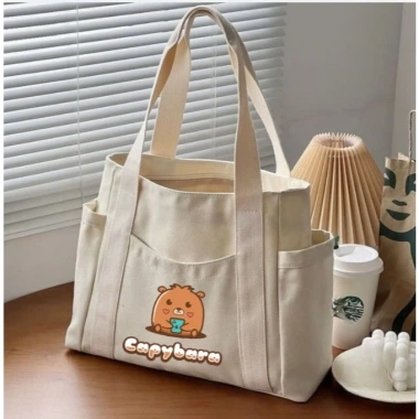 Túi Tote Canvas Khóa Miệng Ngăn Phụ Thời Trang Hàn Quốc Đựng A4 Laptop - 79.000đ