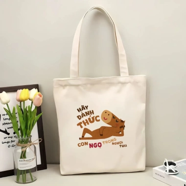 Túi tote vải bố canvas cotton Đánh thức con Ngọ, túi đeo vai thời trang, đựng A4, đi học đi chơi, giá 55.000₫ 2