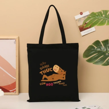 Túi tote vải bố canvas cotton Đánh thức con Ngọ, túi đeo vai thời trang, đựng A4, đi học đi chơi, giá 55.000₫ 3