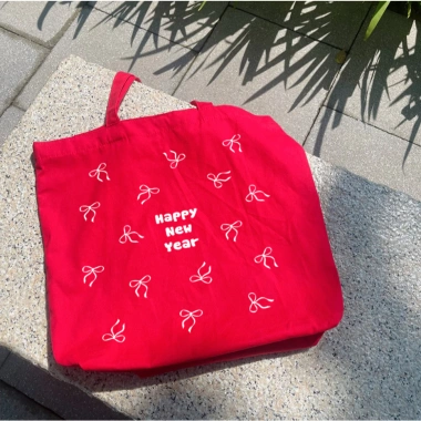 Túi tote vải bố canvas cotton Happy New Year nơ đeo vai thời trang, đựng vừa A4, giá 75.000 VND