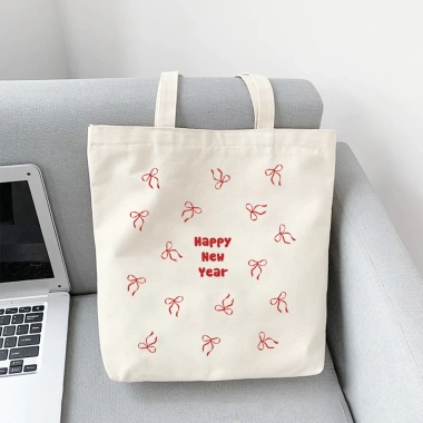 Túi tote vải bố canvas cotton Happy New Year nơ đeo vai thời trang, đựng vừa A4, giá 75.000 VND